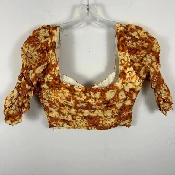 💕Zara Printed Drape Crop Top  Square Neck Orange Floral XS NWOT - Picture 5 of 10